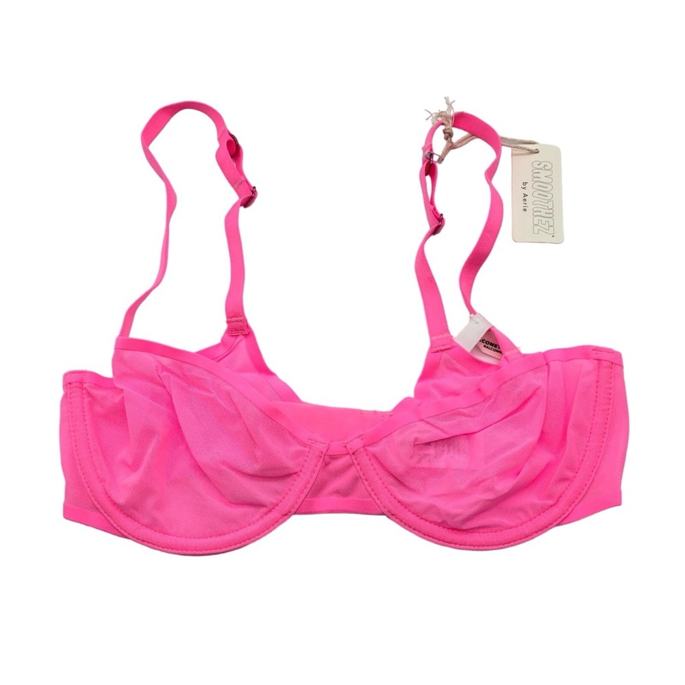 Smoothez by Aerie Bra Balconette Sheer Mesh Unlined Underwire Pink 34C